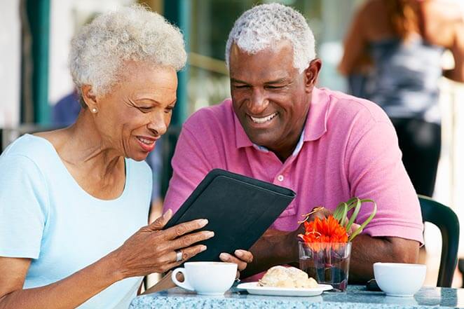 Woman and Man Eating at a Restaurant